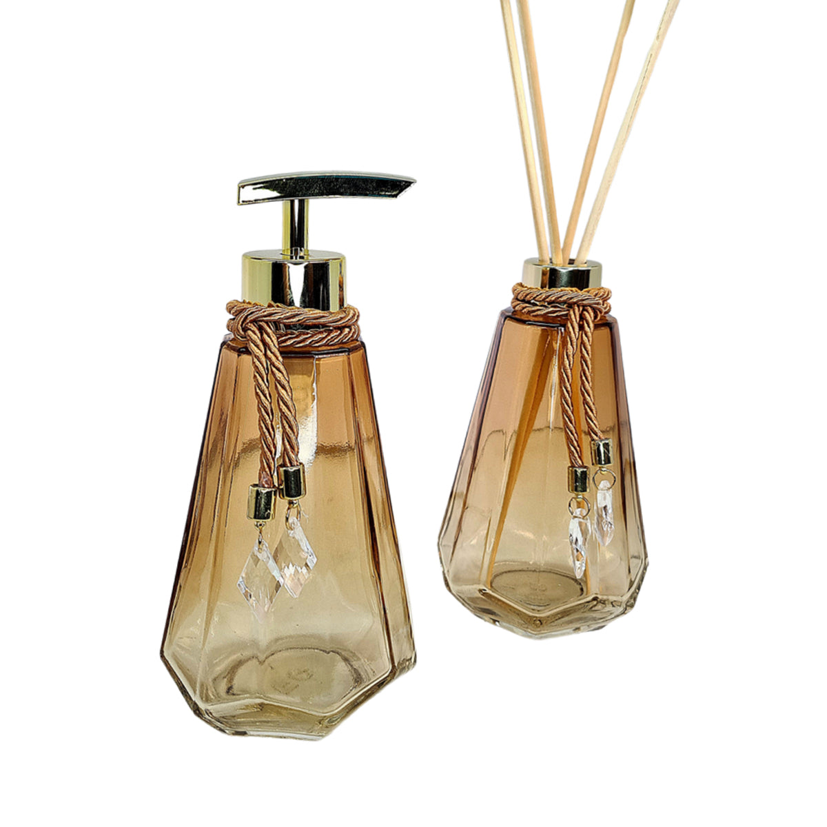 Kit Lavabo Topázio Ambar Degradê Com Dourado 250ML com Bandeja Completo