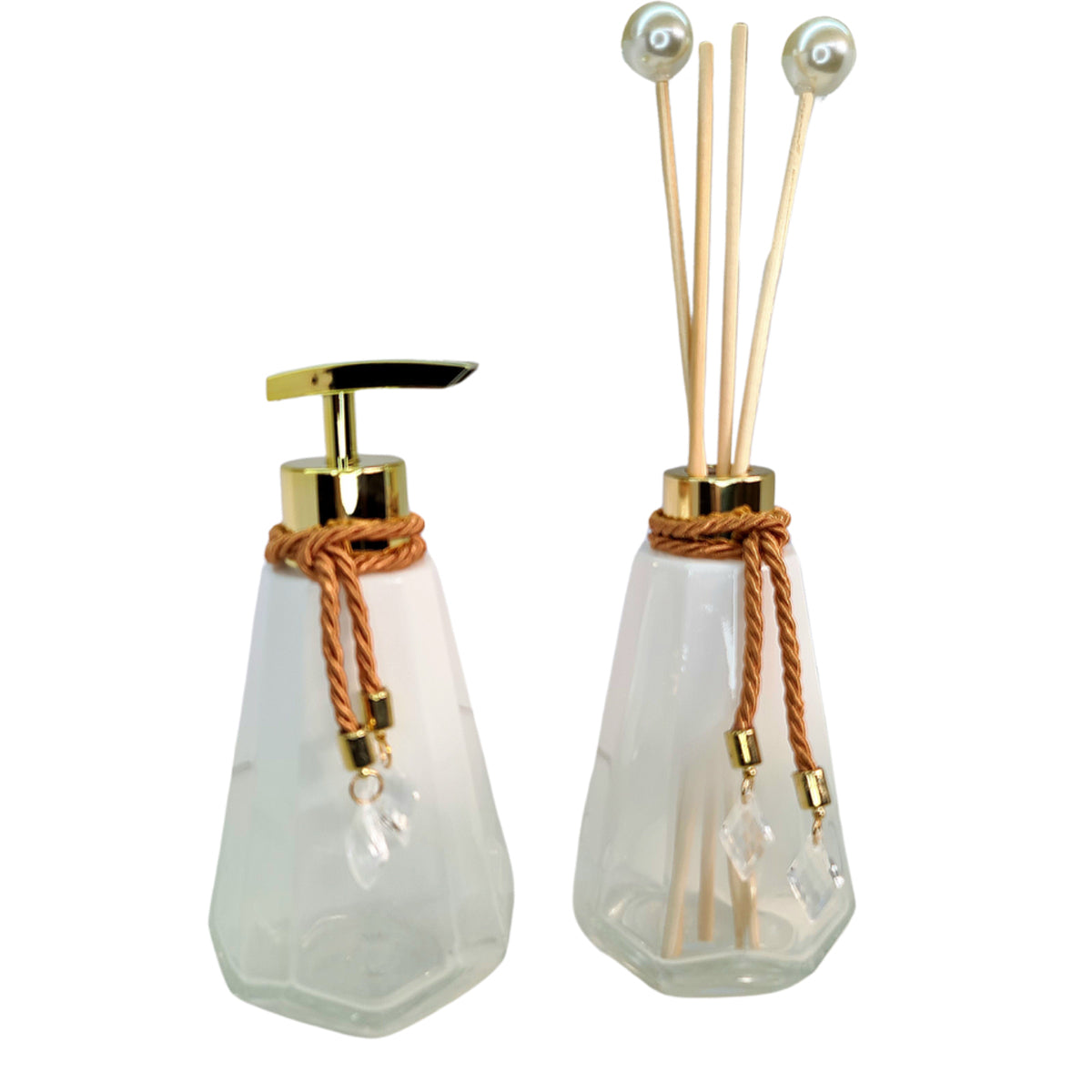 Kit Lavabo Topázio Branco Degradê Com Dourado 250ML com Bandeja Completo