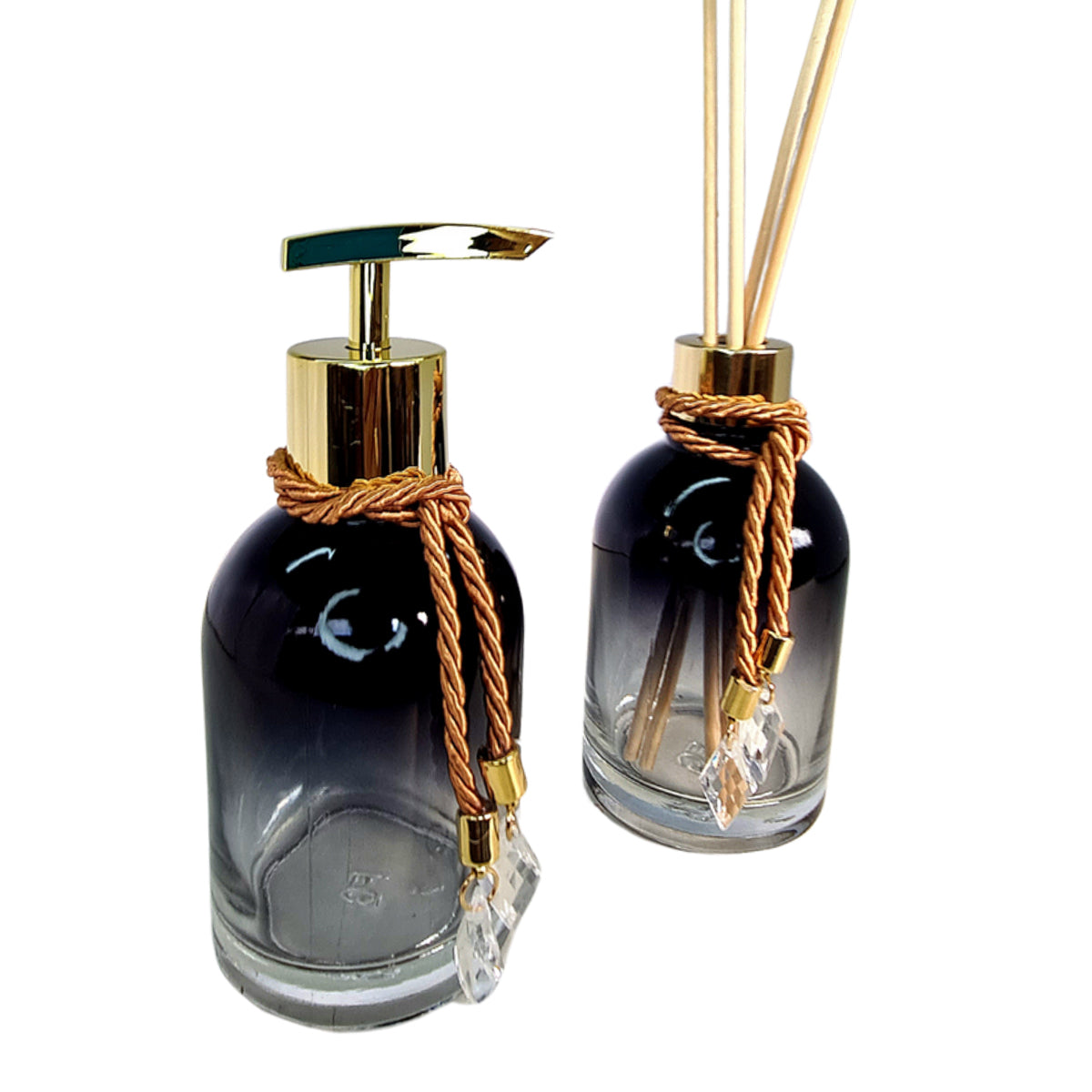 Kit Lavabo Rubelita Preto Degradê Com Dourado 250ML com Bandeja Completo