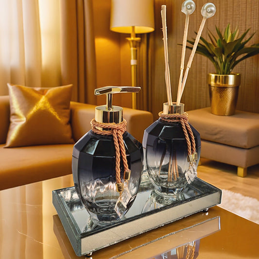 Kit Lavabo Turmalina Preto Degradê Com Dourado 300 ML com Bandeja Completo