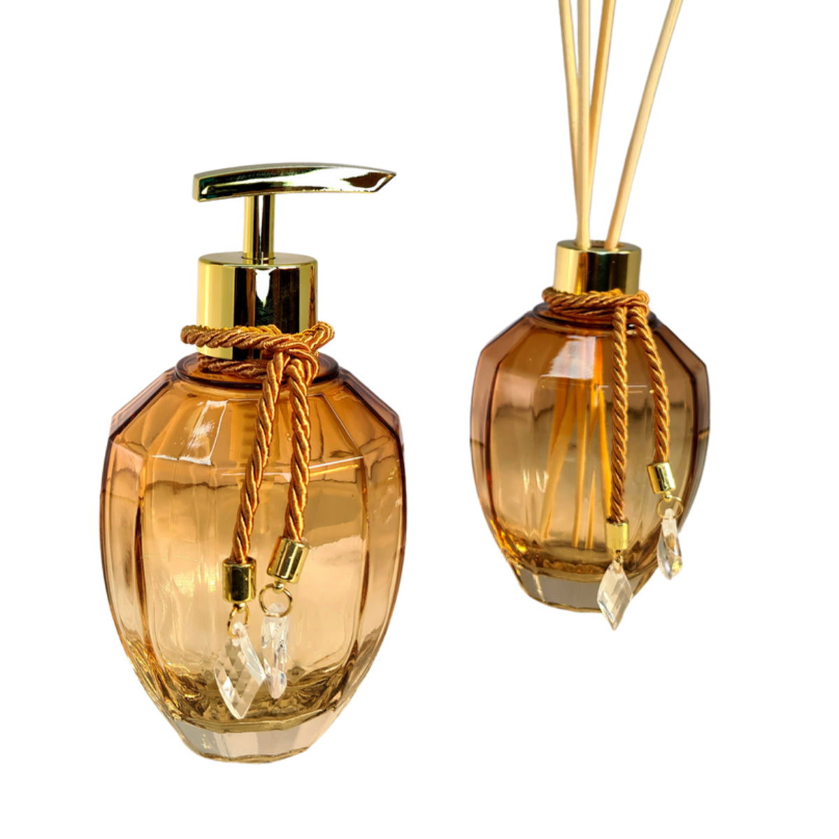 Kit Lavabo Turmalina Ambar Degradê Com Dourado 300 ML com Bandeja Completo