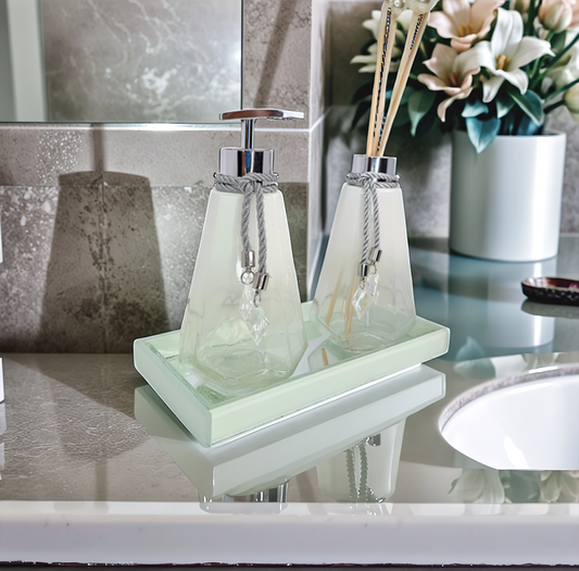 Kit Lavabo Topázio Branco Degradê Com Prata 250ML com Bandeja Completo