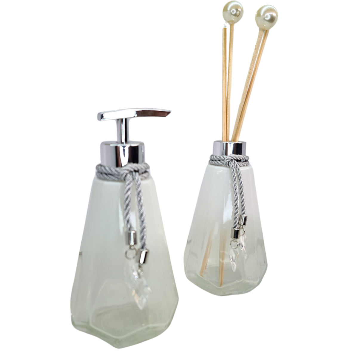 Kit Lavabo Topázio Branco Degradê Com Prata 250ML com Bandeja Completo
