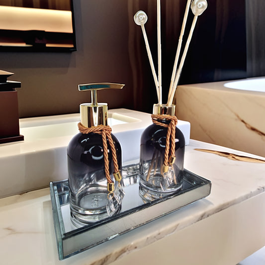 Kit Lavabo Rubelita Preto Degradê Com Dourado 250ML com Bandeja Completo