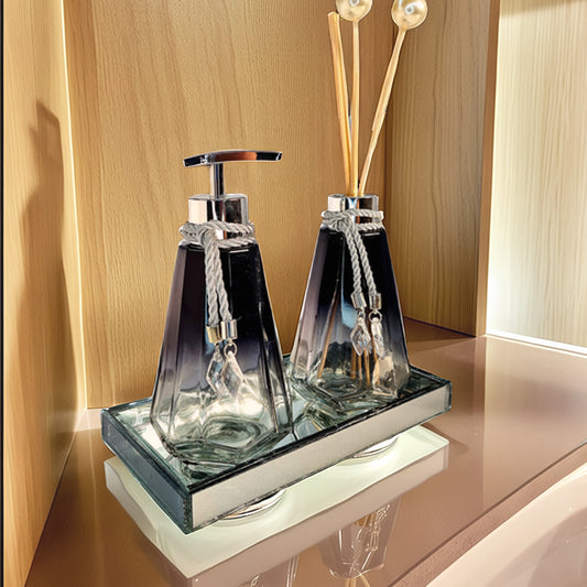 Kit Lavabo Topázio Preto Degradê Com Prata 250ML com Bandeja Completo