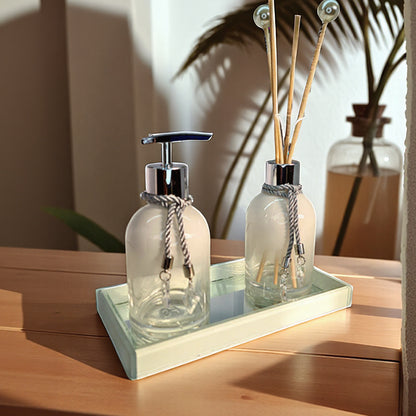 Kit Lavabo Rubelita Branco Degradê Com Prata 250ML com Bandeja Completo