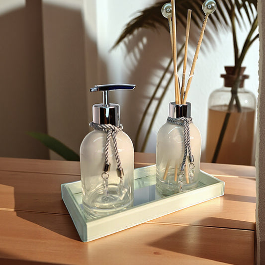 Kit Lavabo Rubelita Branco Degradê Com Prata 250ML com Bandeja Completo