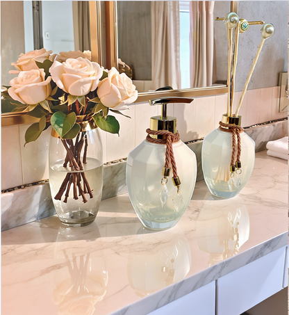 Kit Lavabo Turmalina Branco Degradê Com Dourado 300 ML com Bandeja Completo