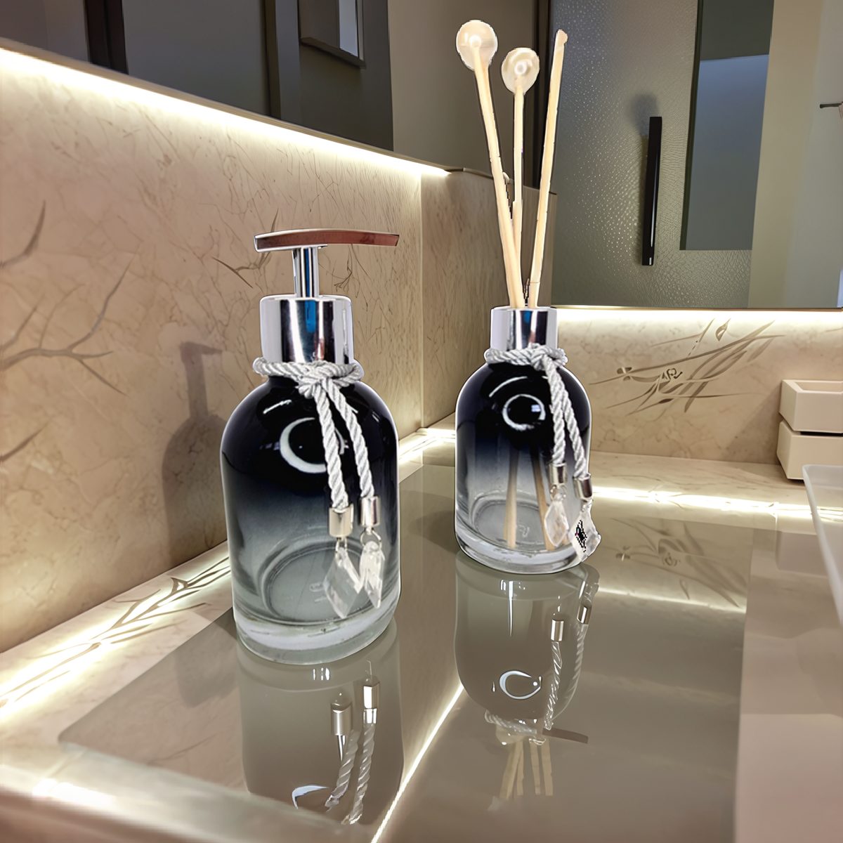 Kit Lavabo Rubelita Preto Degradê Com Prata 250ML com Bandeja Completo