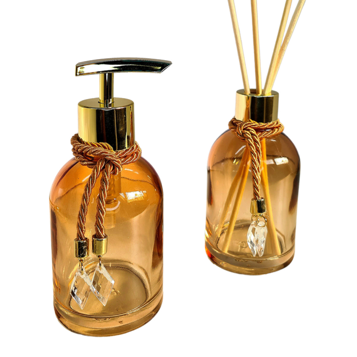 Kit Lavabo Rubelita Ambar Degradê Com Dourado 250ML com Bandeja Completo