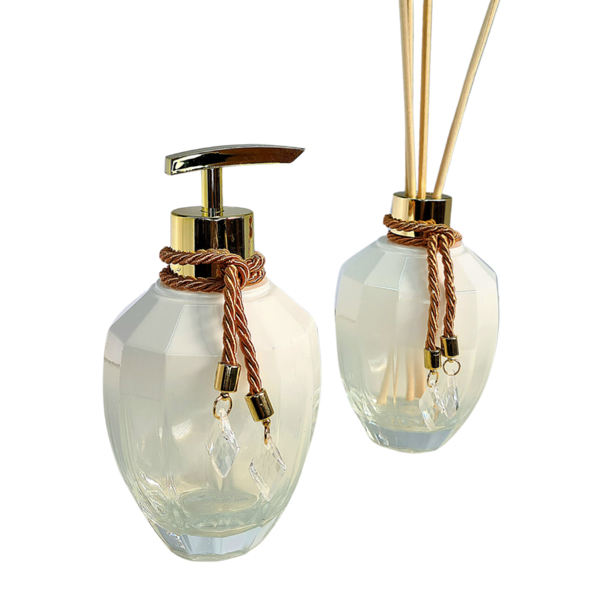 Kit Lavabo Turmalina Branco Degradê Com Dourado 300 ML com Bandeja Completo