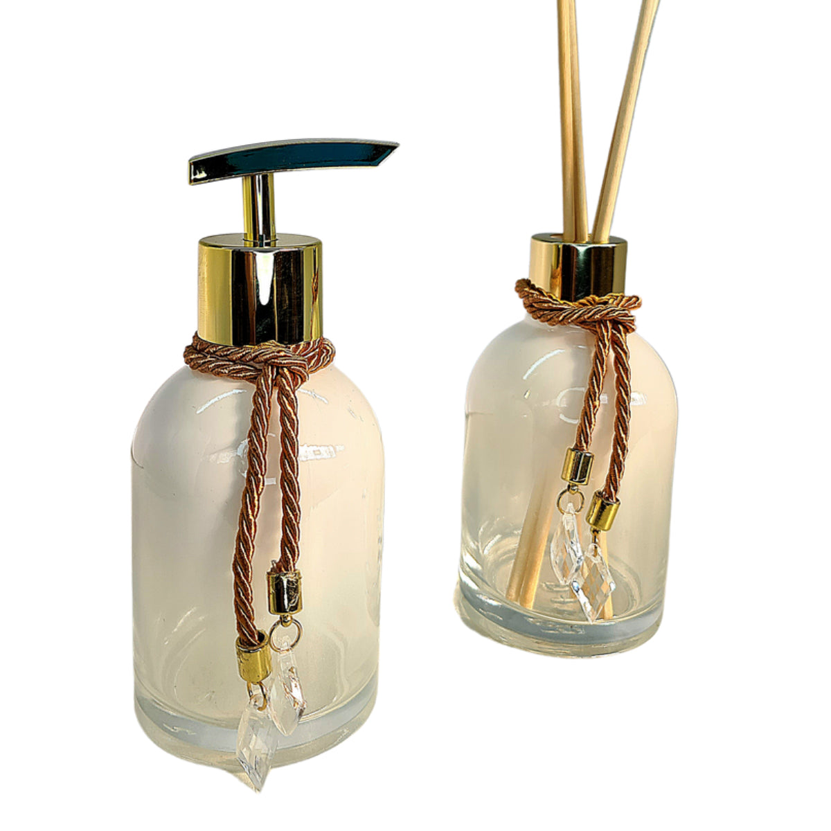 Kit Lavabo Rubelita Branco Degradê Com Dourado 250ML com Bandeja Completo