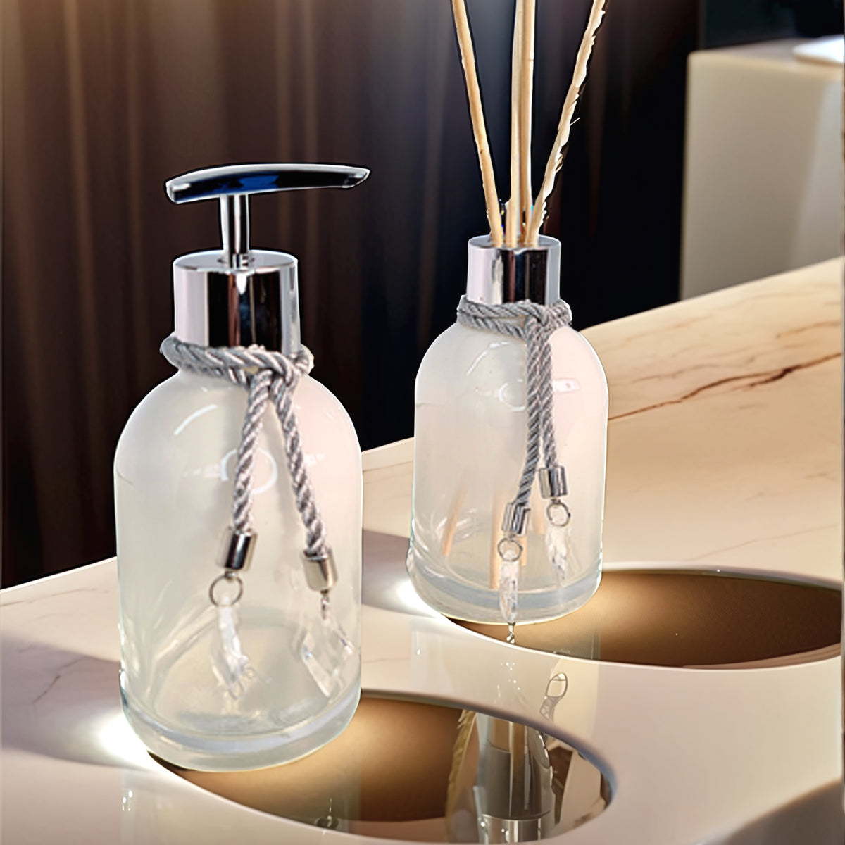 Kit Lavabo Rubelita Branco Degradê Com Prata 250ML com Bandeja Completo
